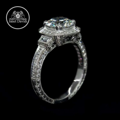 White Gold Diamond Filigree Hand Engraved