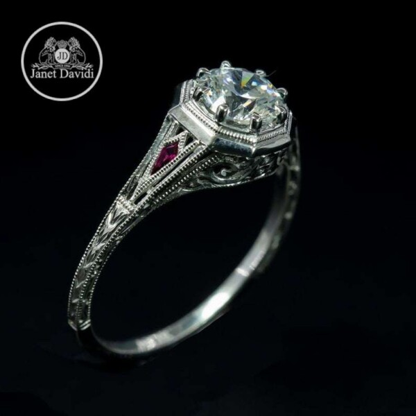 White Gold Genuine Ruby Filigree