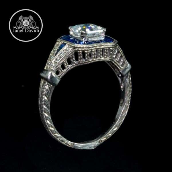 White Gold Blue Sapphire and Diamond ID:11528