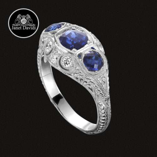 Antique Inspired Art Deco Style There Stone Engagement Ring ID: JD15430